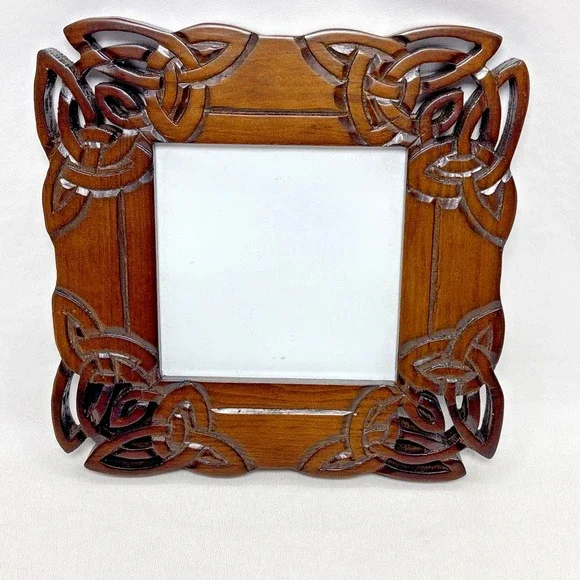 Islandcraft Celtic Carvings Dark Wood Square Picture Frame 4x4 Photo Ireland