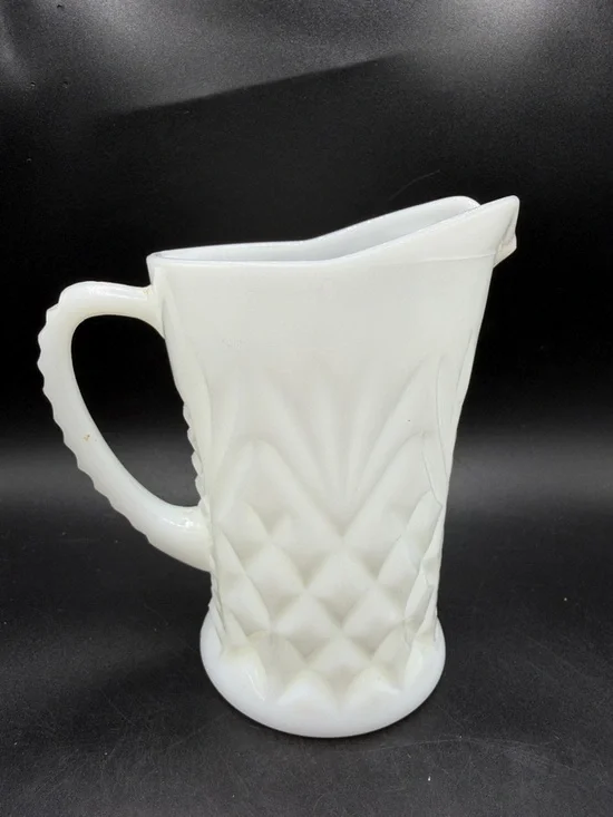 Fire King White Milk Glass Diamond Pattern Pitcher