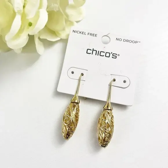 NEW Chico's Gold Tone Open Work Drop Earrings