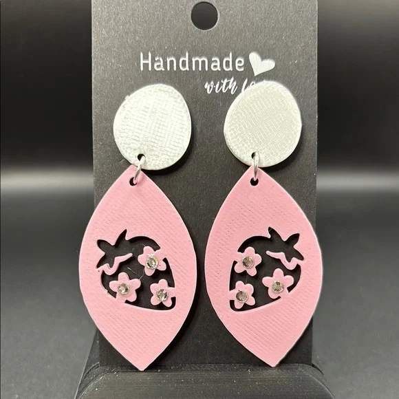 Pink Strawberry Rhinestone‎ Earrings