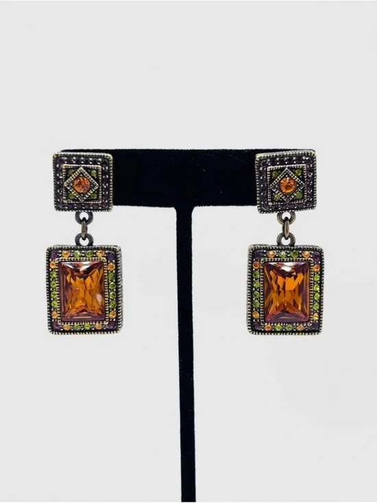 Heidi Daus Amber Swarovski‎ Crystal Drop Earrings with Green Accent