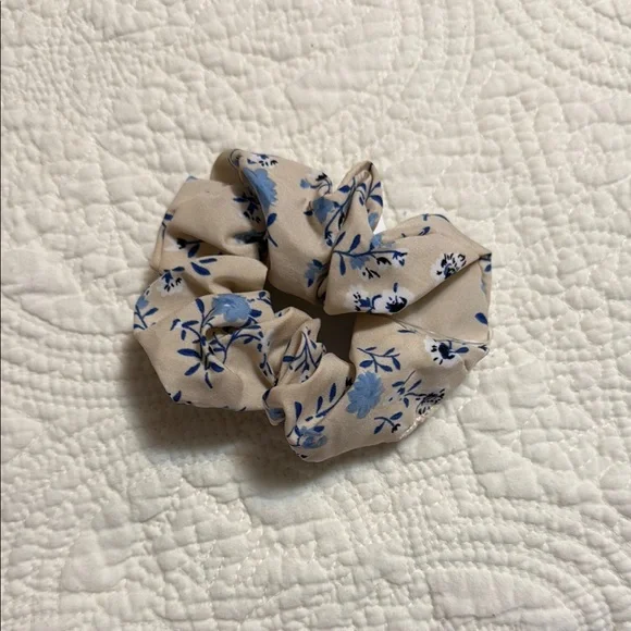 Floral Blue and Cream Kids Scrunchie