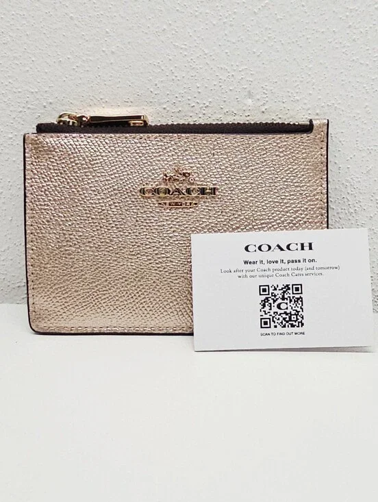 Coach Mini Skinny ID Case With Keychain Rose Gold Metallic