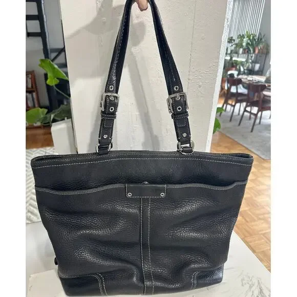 COACH Hamilton Purse Shoulder Hand Bag Black Pebble Leather Tote, Medium, EUC