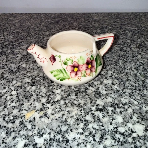 Unbranded Vintage Teapot Spoon Rest Trinket Dish Small Cream Floral Ceramic