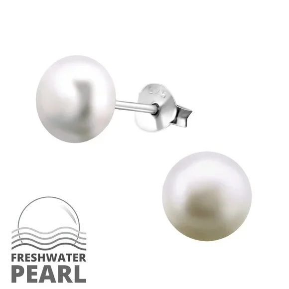 Sterling Silver Freshwater Pearl Stud Earrings Light Purple 7mm