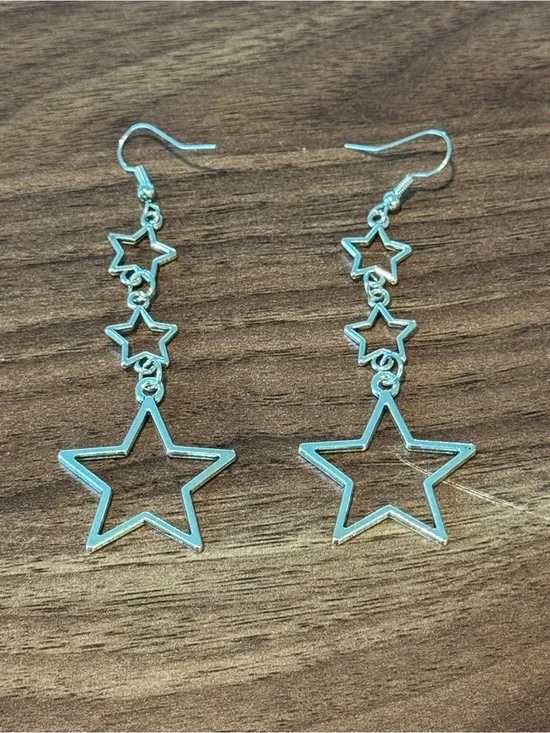 Silver Star Dangle Earrings - Silver Star Trio Design