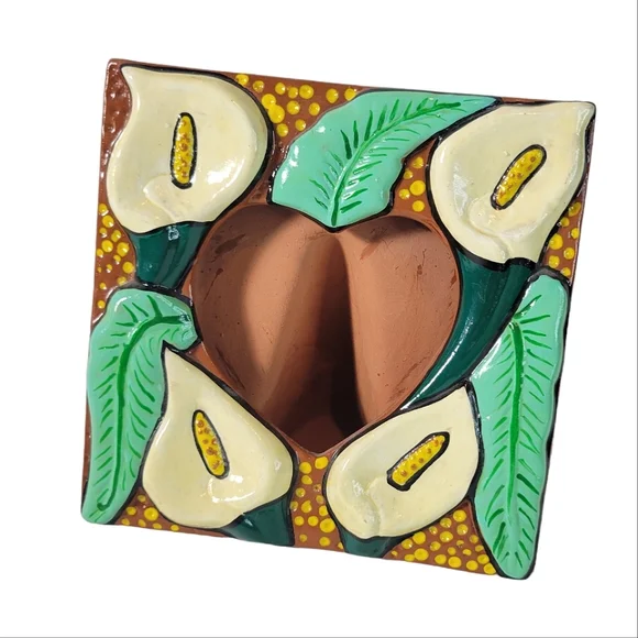 Mexican clay lily heart picture frame