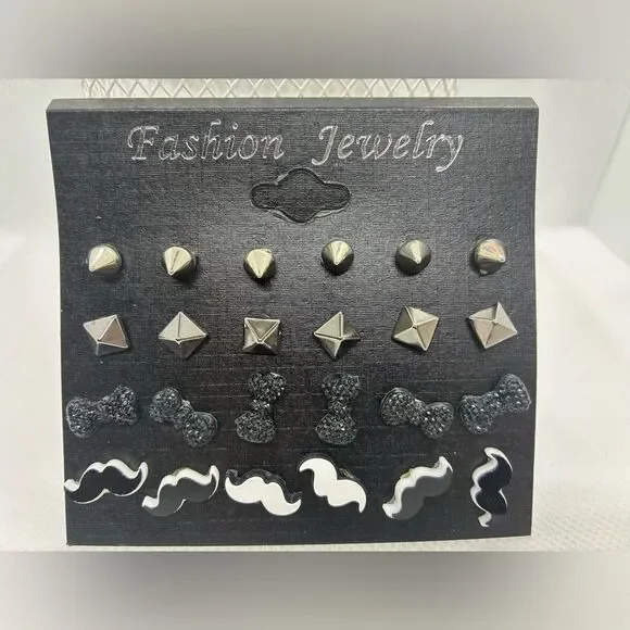 12pc Black and Silver Stud Earring Set New ✨ Pretty Picks Exclusive