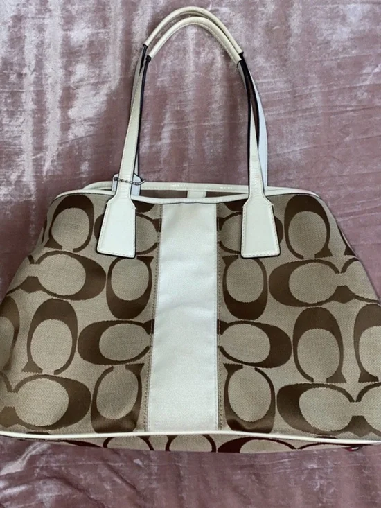 Coach Khaki and Chalk Signature Canvas Tote