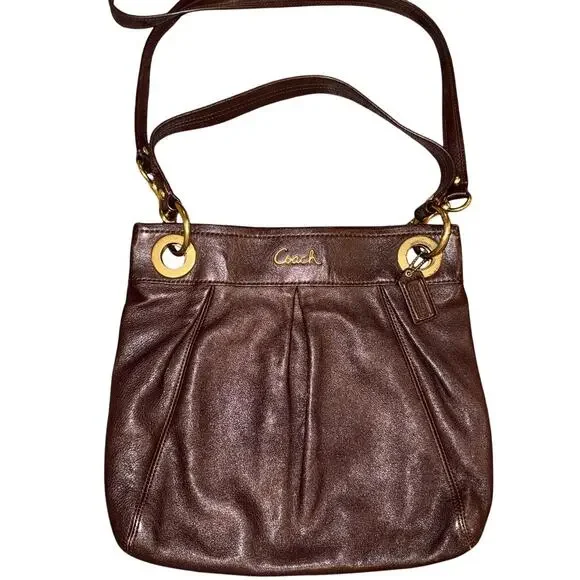 Chic Coach Dark Brown Leather Shoulder Bag