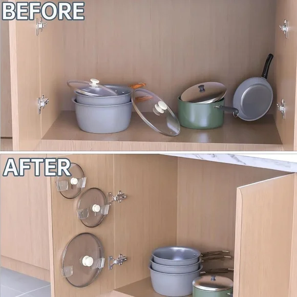 NEW| 4Pcs Pot Lid Holder Wall-Mounted Acrylic Organizer W/Advanced Gel