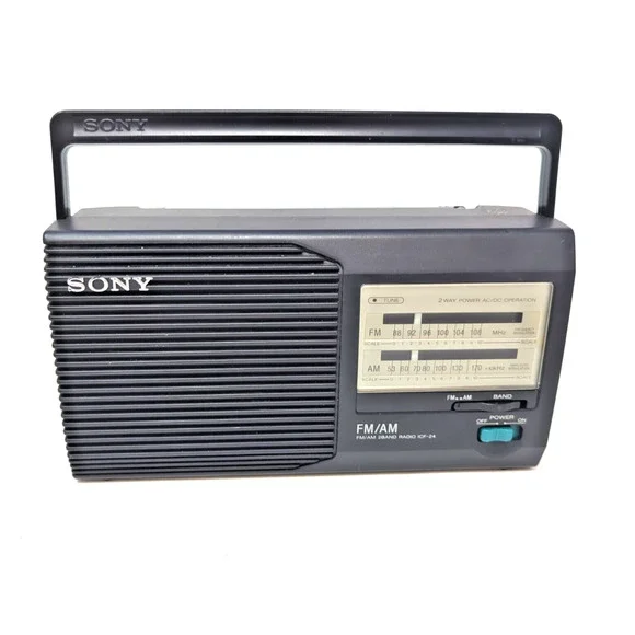 Sony ICF-24 FM AM Portable Radio Black 2 Band AC DC Power Vintage 90s Working