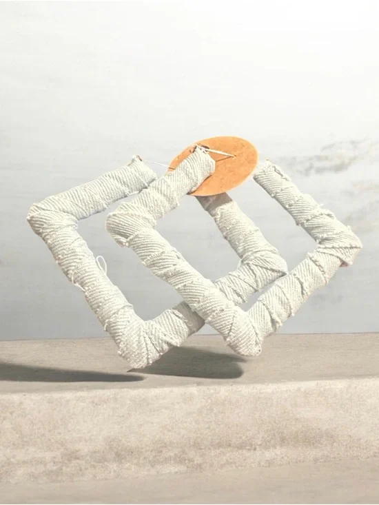 Woven Square Hoop Earrings in Cream 672