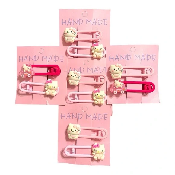 Handmade Hello Kitty-Inspired Hair Clips (Set of 2)