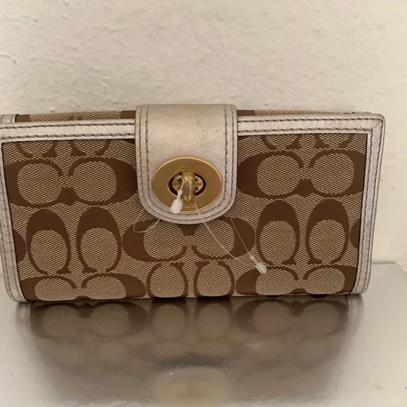 Coach wallet with turn lock closure with gold Trim