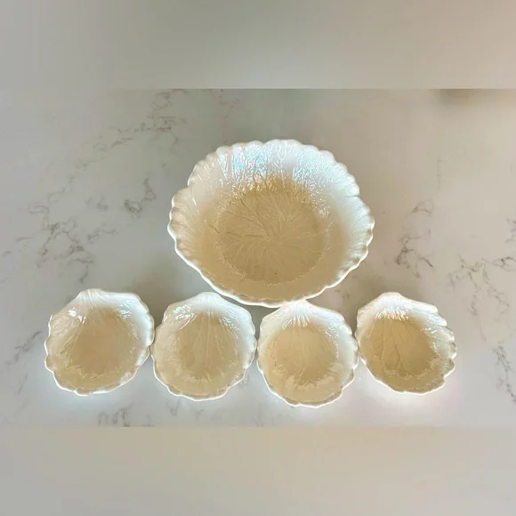 Vintage California Pottery Lusterware White Pearlescent salad bowls