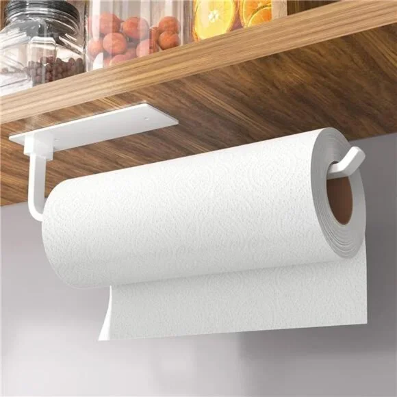 Paper Towel Holder - Self-Adhesive or Drilling, White, Upgraded Aluminum