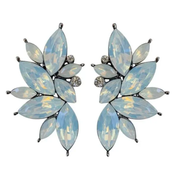 Gun Metal Black with White Opal Crystal 80's Punk Rock Starburst Earrings
