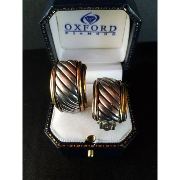 Two Toned Twisted Ribbed Clip-on Earrings