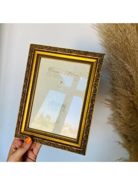 VINTAGE Antiqued Yellow Gold Etched Swirl Metal Photo Picture Frame Y2K 90s