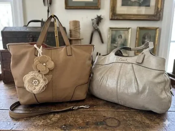 Bundle of 2 Coach bags silver and Brown shoulder bag