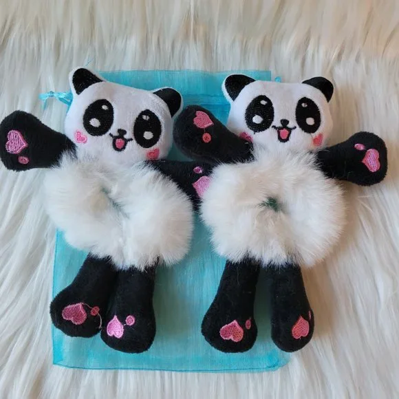 Set of 2 Plush Panda Scrunchies