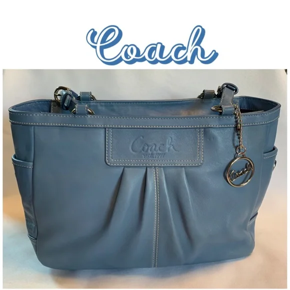 Coach Dusty Blue All Genuine Leather Shoulder Bag with Metal Hang Tag!