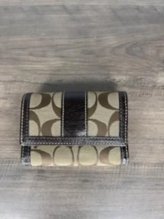 Coach Tan and Brown Signature Trifold Wallet