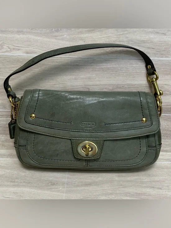 Coach Vintage Y2K Legacy Mini Shoulder Bag Wristlet Olive Green Leather