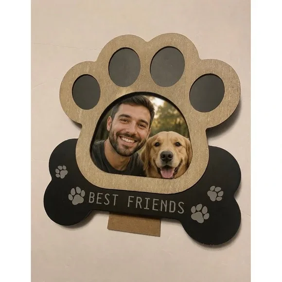 Best Friends Dog Paw and Bone Picture Frame Wood MDF Pet Keepsake Tabletop