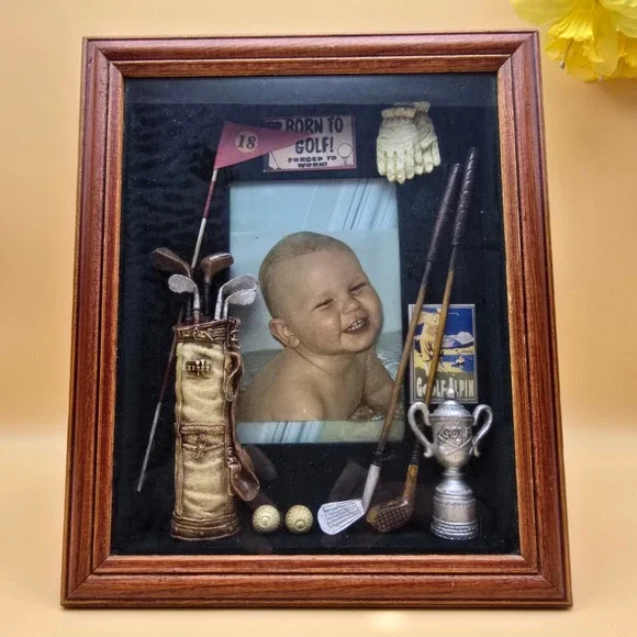 Vintage Golf Theme 3D Wood Shadow Box Picture Frame Wall Hanging Tabletop