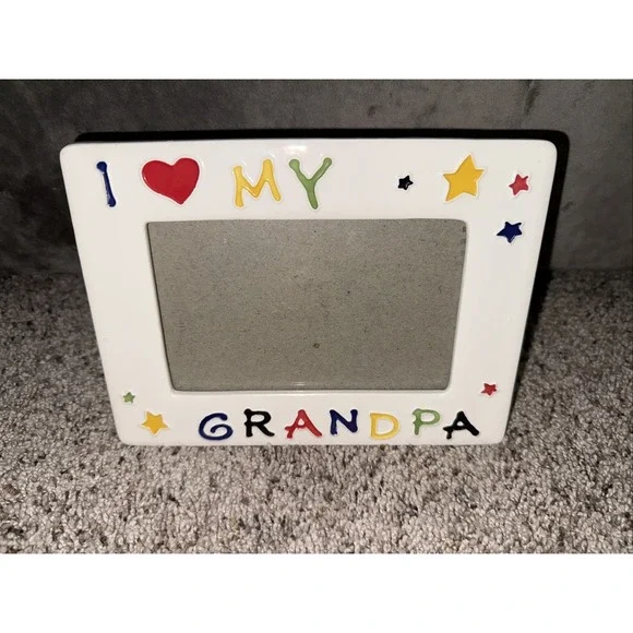 Retro Vintage I Love My Grandpa Ceramic‎ Picture Frame Primary Colors Stars