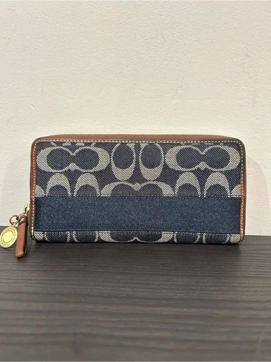 Coach Legacy Signature Striped Denim Accordion Zipper Wallet