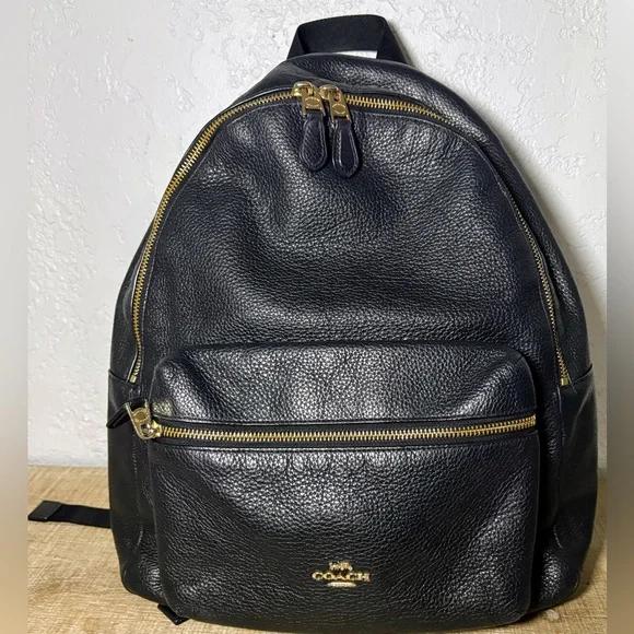 Coach Black Leather Backpack with Gold Accents-NWOT!