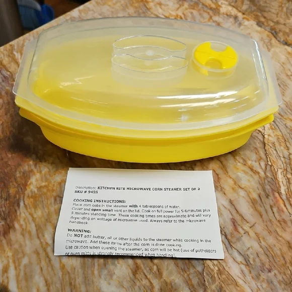 KITCHEN RITE Yellow Microwave Corn Steamer with Lid, Set Of 2