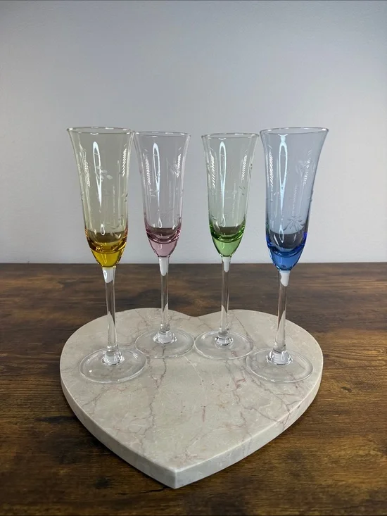 Set of 4 Colored Crystal Champagne Flutes