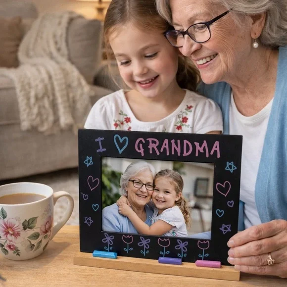 I Love Grandma Picture Frame Chalkboard Wooden‎ Stand 4x6 Kids Art Gift Decor