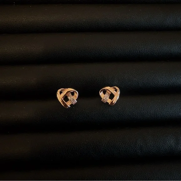 Women’s Gold Heart Knot Stud Earrings with CZ Accents Minimalist Dainty Style