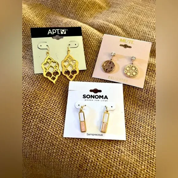Earring dangle drop gold tone set APT.9, MLT, SONOMA Earring Set-3 piece set