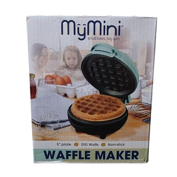 Nostalgia My Mini Waffle Maker 5 Inch Non Stick‎ Teal Compact MWF5TL New B3
