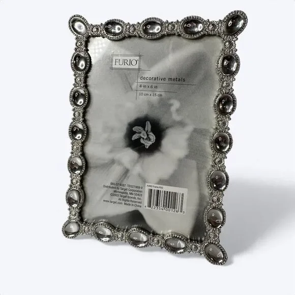 Furio‎ Decorative Metals 4x6 Picture Frame Silver Tone Mirrored Stones Standing