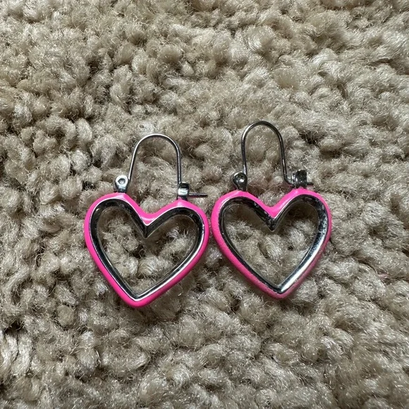 STERLING hot PINK heart earrings