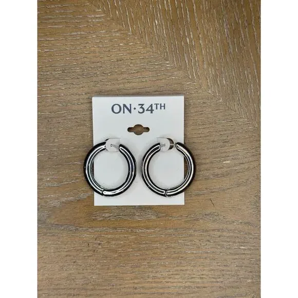 ON 34th Silver Hoop Earrings Thick Chunky Classic Round Polished Minimalist