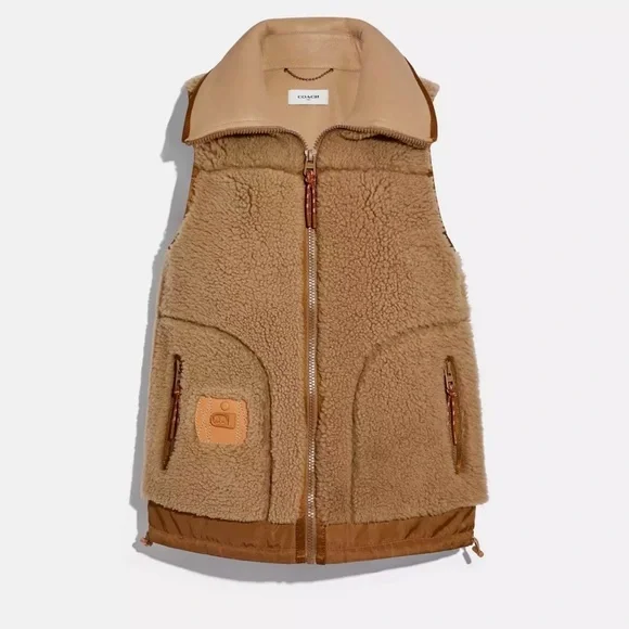Coach Shearling Leather Tan Vest Jacket Outerwear BNWT