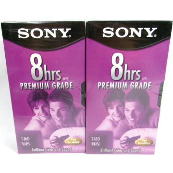 Sony T-160 VL Premium Grade Blank VHS Tapes 8 Hours Lot of 2 New Sealed
