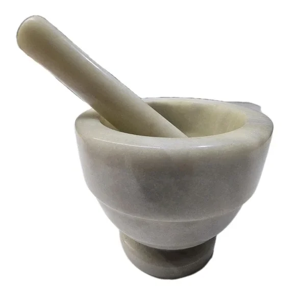 Marble Mortar Pestle Set White Stone Grinder Masher Crush Spice Herb Pill 4.75