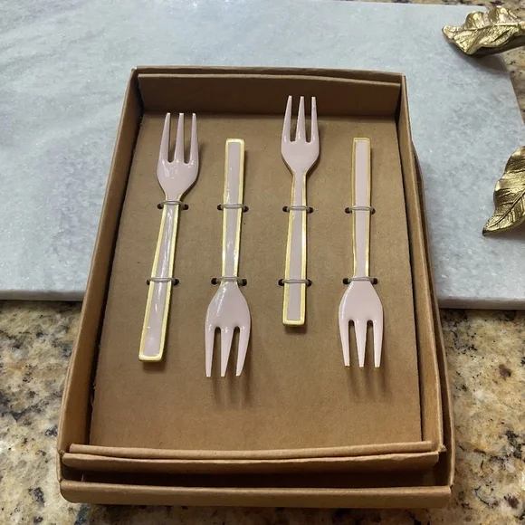 Pink Enamel Dessert Forks