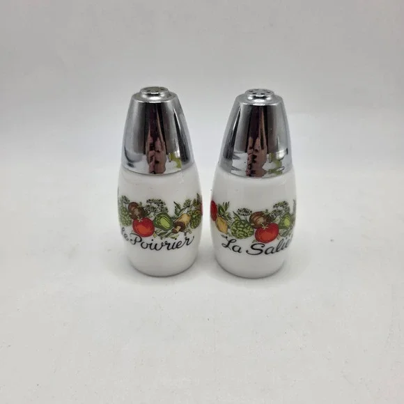 Vintage Milk Glass Salt Pepper Shakers French Vegetable Le Poivrier Saliere
