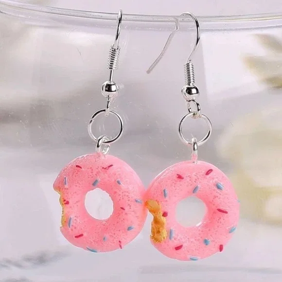 MINI Bitten Pink Sprinkled Donut Drop Earrings